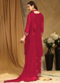 Georgette Palazzo Suit in Red Enhanced with Embroidered - 1