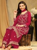 Georgette Palazzo Suit in Red Enhanced with Embroidered - 2