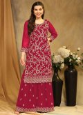 Georgette Palazzo Suit in Red Enhanced with Embroidered - 3