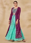 Georgette Palazzo Suit in Wine Enhanced with Sequins Work - 2