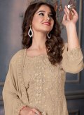 Georgette Pant Style Suit in Beige Enhanced with Embroidered - 1