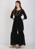 Georgette Party Wear Kurti in Black Enhanced with Embroidered - 3