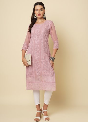 Georgette Party Wear Kurti in Pink Enhanced with C