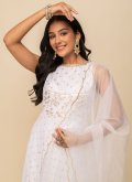 Georgette Readymade Designer Gown in White Enhanced with Foil Print - 1