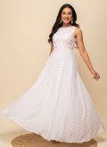 Georgette Readymade Designer Gown in White Enhanced with Foil Print - 2