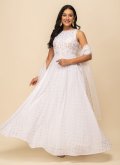 Georgette Readymade Designer Gown in White Enhanced with Foil Print - 4