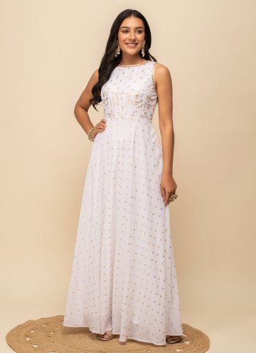 Georgette Readymade Designer Gown in White Enhance