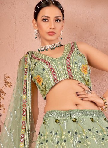 Georgette Readymade Lehenga Choli in Green Enhanced with Embroidered