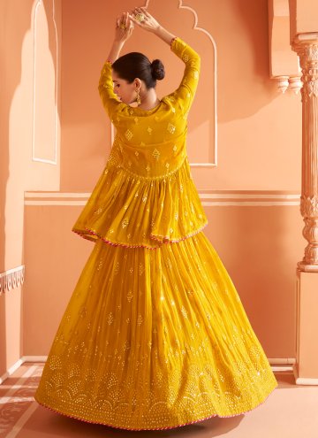 Georgette Readymade Lehenga Choli in Mustard Enhanced with Embroidered