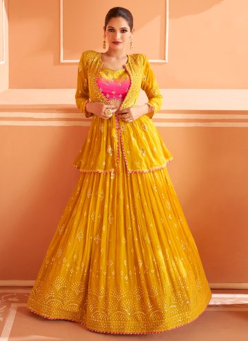 Georgette Readymade Lehenga Choli in Mustard Enhanced with Embroidered