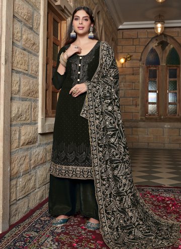 Georgette Salwar Suit in Black Enhanced with Diamo