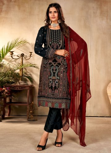 Georgette Salwar Suit in Green Enhanced with Embro
