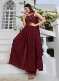 Georgette Salwar Suit in Maroon Enhanced with Embroidered - 2