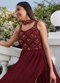 Georgette Salwar Suit in Maroon Enhanced with Embroidered - 3
