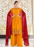 Georgette Salwar Suit in Mustard Enhanced with Embroidered - 1