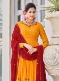 Georgette Salwar Suit in Mustard Enhanced with Embroidered - 2