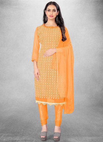 Georgette Salwar Suit in Orange Enhanced with Embr