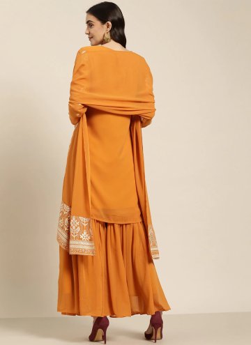 Georgette Salwar Suit in Orange Enhanced with Foil Print