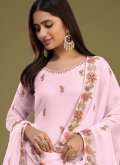 Georgette Salwar Suit in Pink Enhanced with Embroidered - 1