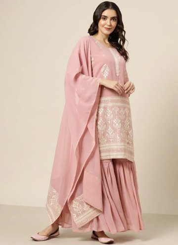 Georgette Salwar Suit in Pink Enhanced with Foil P