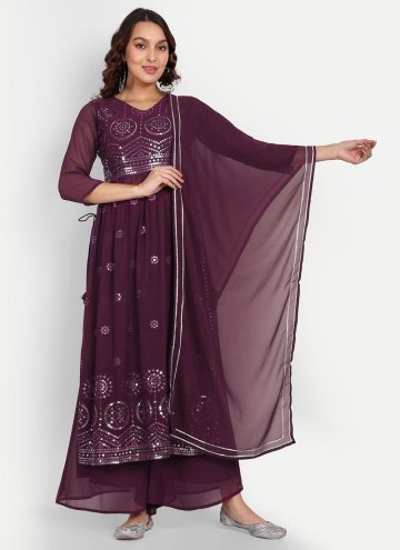 Georgette Salwar Suit in Purple Enhanced with Mult