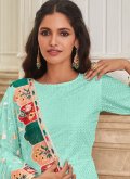 Georgette Salwar Suit in Sea Green Enhanced with Embroidered - 1