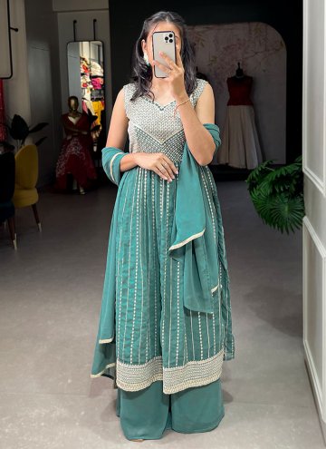 Georgette Salwar Suit in Sea Green Enhanced with E