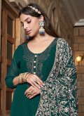 Georgette Trendy Salwar Kameez in Green Enhanced with Diamond Work - 1