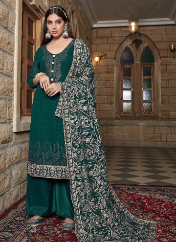 Georgette Trendy Salwar Kameez in Green Enhanced w