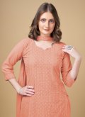 Georgette Trendy Salwar Kameez in Orange Enhanced with Embroidered - 1
