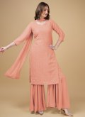 Georgette Trendy Salwar Kameez in Orange Enhanced with Embroidered - 3