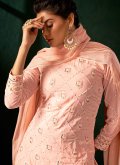 Georgette Trendy Salwar Kameez in Peach Enhanced with Embroidered - 2