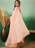 Georgette Trendy Salwar Kameez in Peach Enhanced with Embroidered - 2