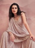 Georgette Trendy Salwar Kameez in Peach Enhanced with Sequins Work - 1