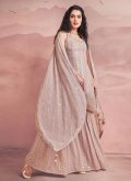 Georgette Trendy Salwar Kameez in Peach Enhanced with Sequins Work - 2
