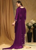 Georgette Trendy Salwar Kameez in Purple Enhanced with Embroidered - 1