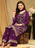 Georgette Trendy Salwar Kameez in Purple Enhanced with Embroidered - 2