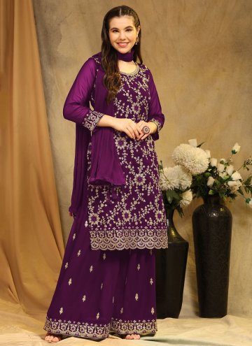 Georgette Trendy Salwar Kameez in Purple Enhanced 