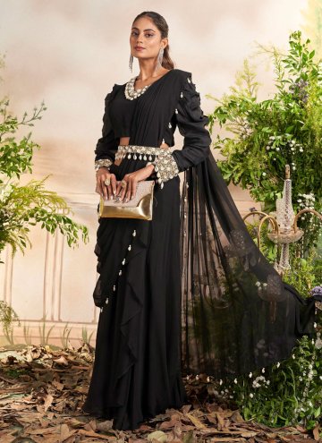 Georgette Trendy Saree in Black Enhanced with Bord