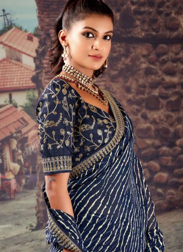 Georgette Trendy Saree in Blue Enhanced with Border