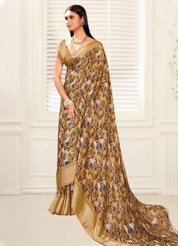 Georgette Trendy Saree in Brown Enhanced with Prin