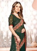 Georgette Trendy Saree in Green Enhanced with Embroidered - 1