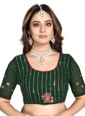 Georgette Trendy Saree in Green Enhanced with Embroidered - 2