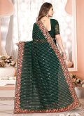 Georgette Trendy Saree in Green Enhanced with Embroidered - 3