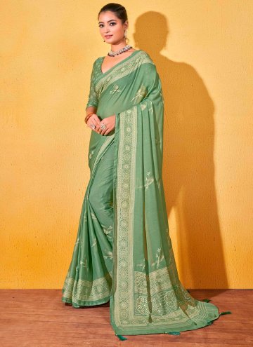 Georgette Trendy Saree in Green Enhanced with Foil