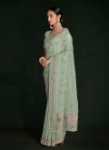 Georgette Trendy Saree in Green Enhanced with Lucknowi Work - 2