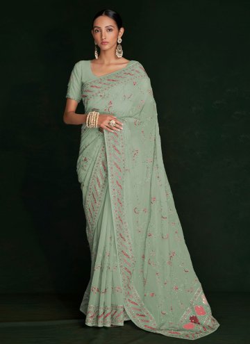 Georgette Trendy Saree in Green Enhanced with Luck