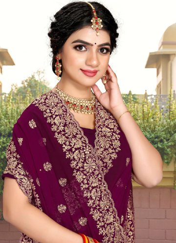 Georgette Trendy Saree in Magenta Enhanced with Embroidered