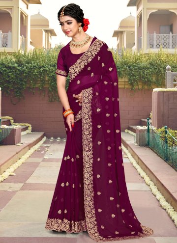 Georgette Trendy Saree in Magenta Enhanced with Embroidered