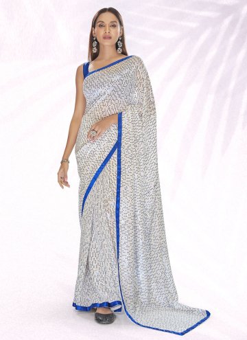Georgette Trendy Saree in Off White Enhanced with 